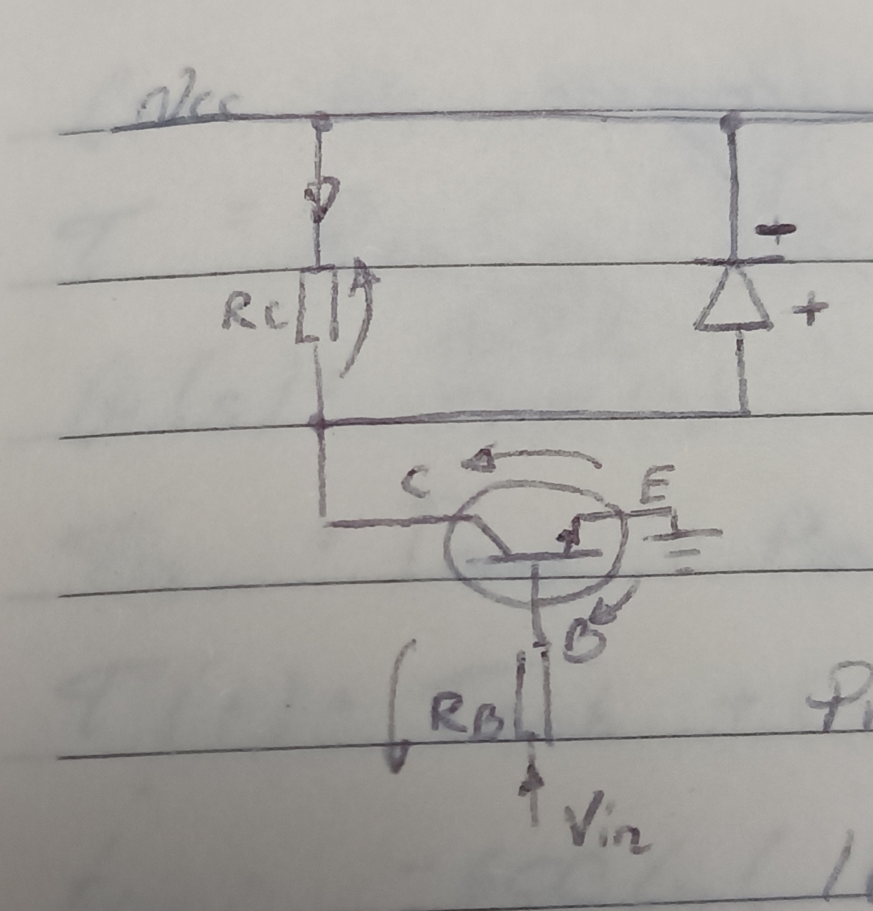 NPN transistor switching a relay coil with flyback diode diagram