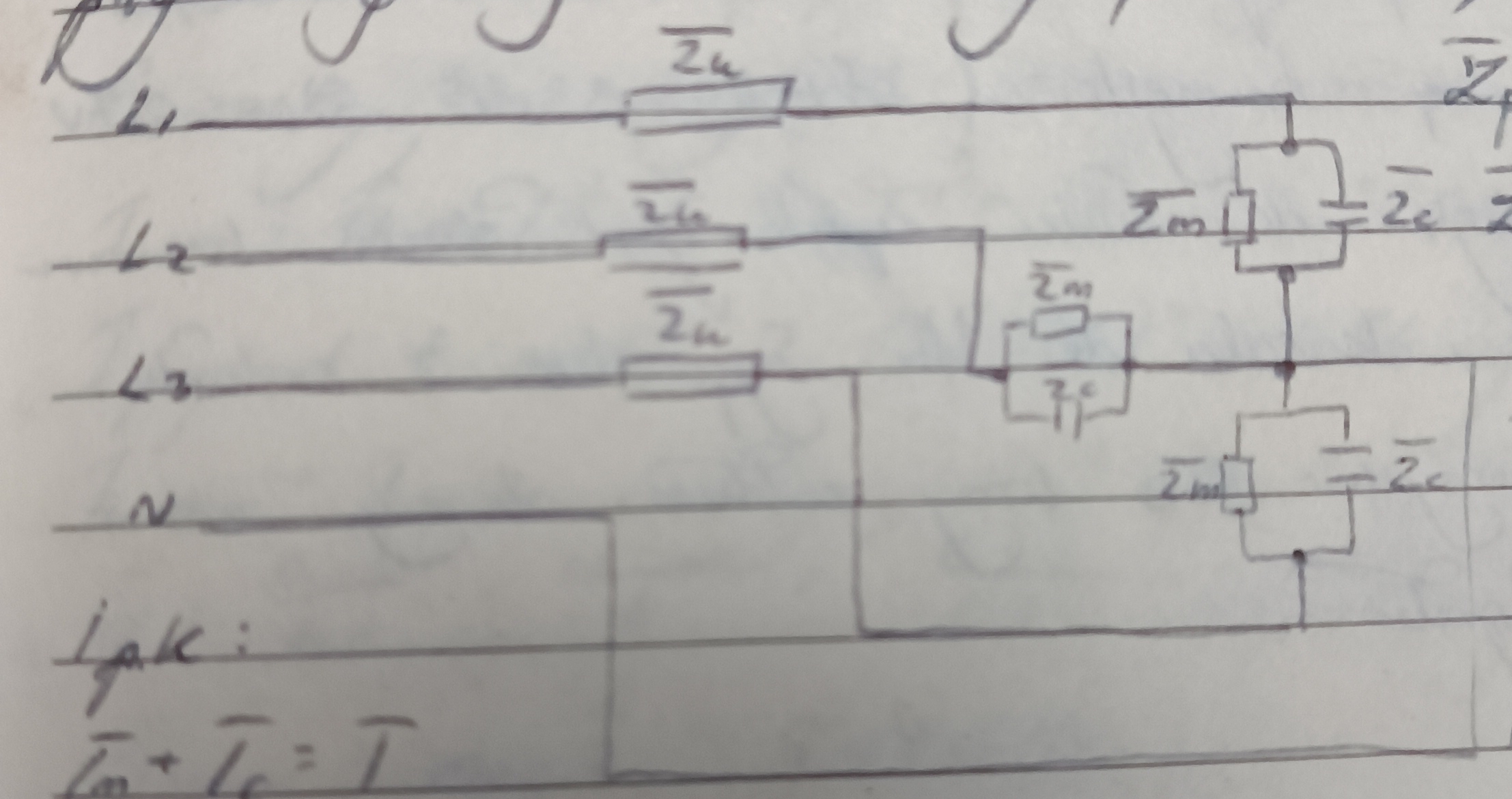 three-phase star-connected load with line impedance diagram
